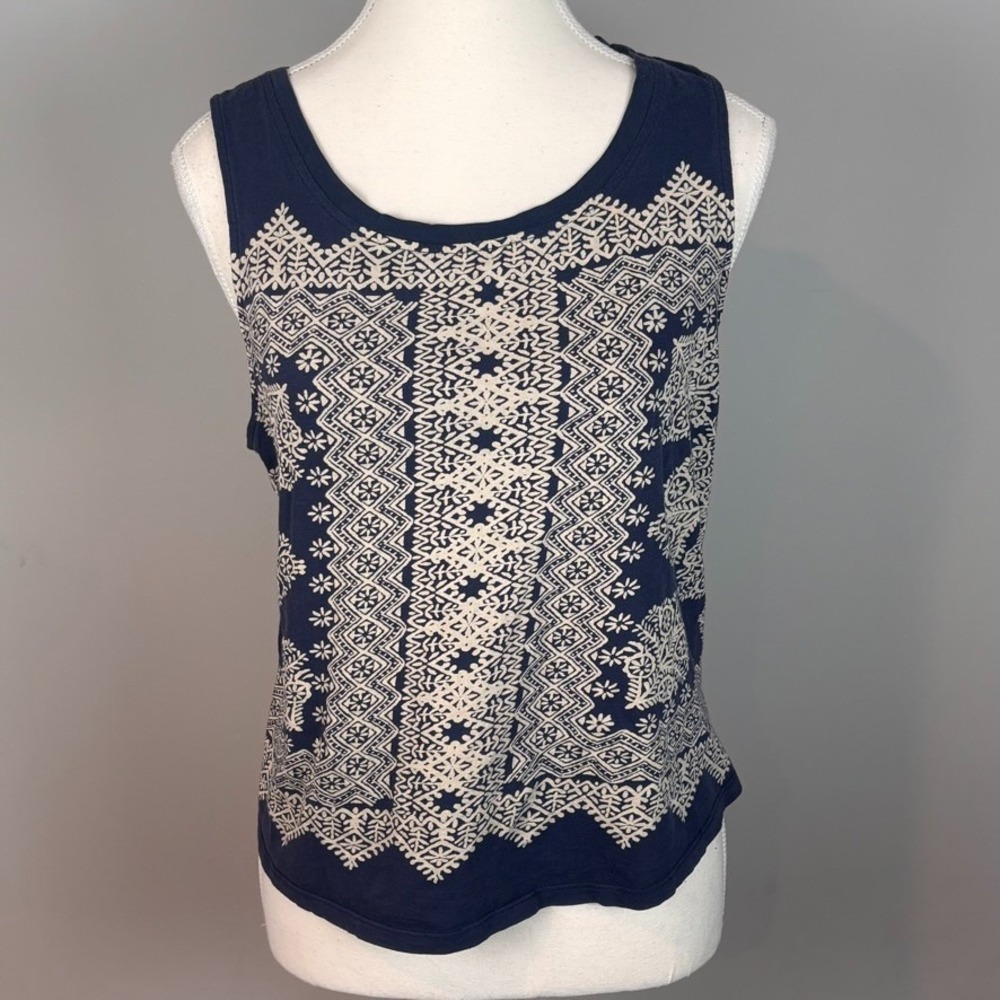 Lucky Brand Womens Blue Floral 100% Cotton Boho Tank‎ SZ Large Lightweight Y2K